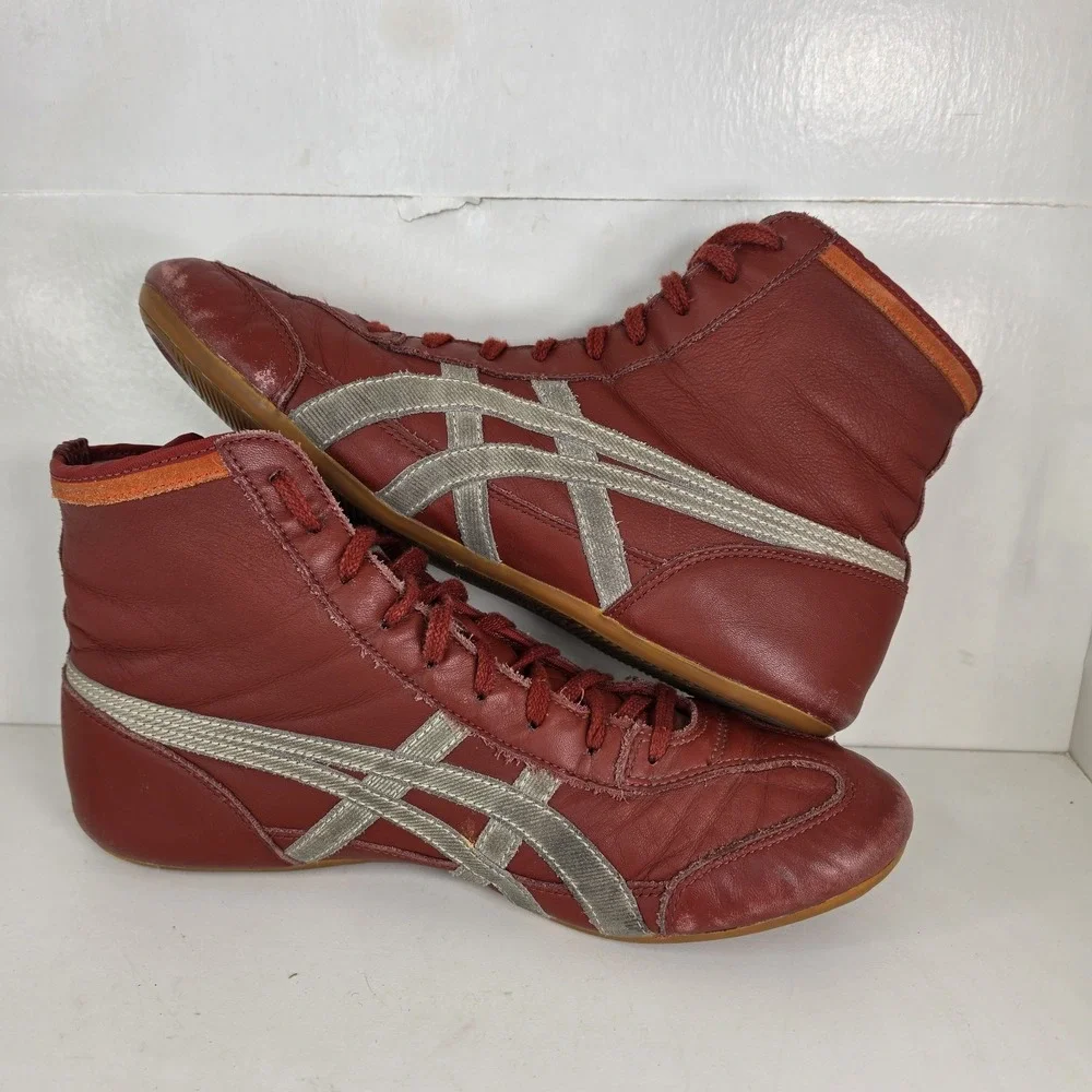 Ontisuka Tigers Asics Wrestling Shoes Red Brown Mens Sz 12 VTG Leather 2004 RARE